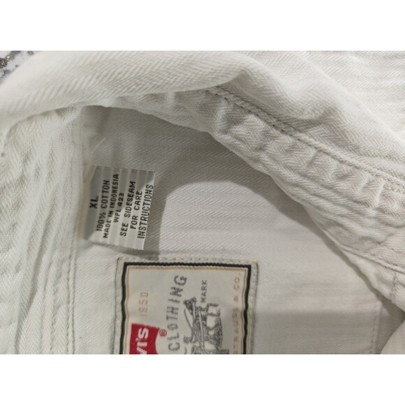 Levi's Sawtooth Shirt XL Herringbone Vintage 1997 Hex Snaps Western Ivory Rare - Picture 6 of 9
